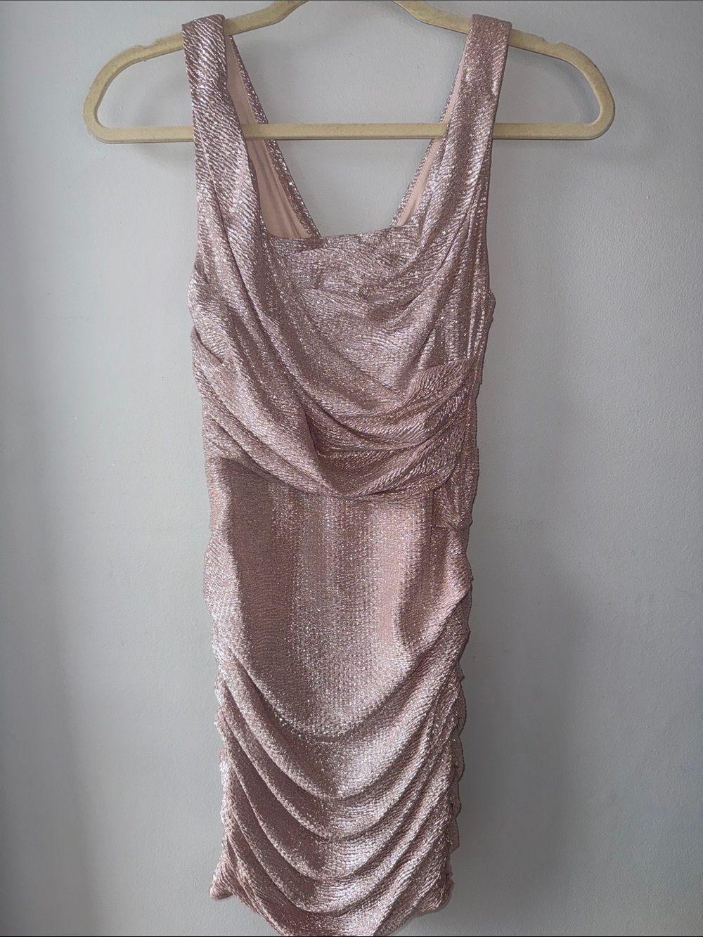 Express Shimmering Rose Pink Ruched Mini Dress